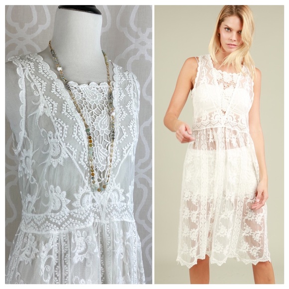 POL Dresses & Skirts - POL Naomi Ivory Lace Cover up Kimono Dress